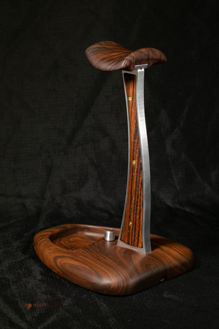 Walnut and Zebrawood Headphone Stand with LED Lighting