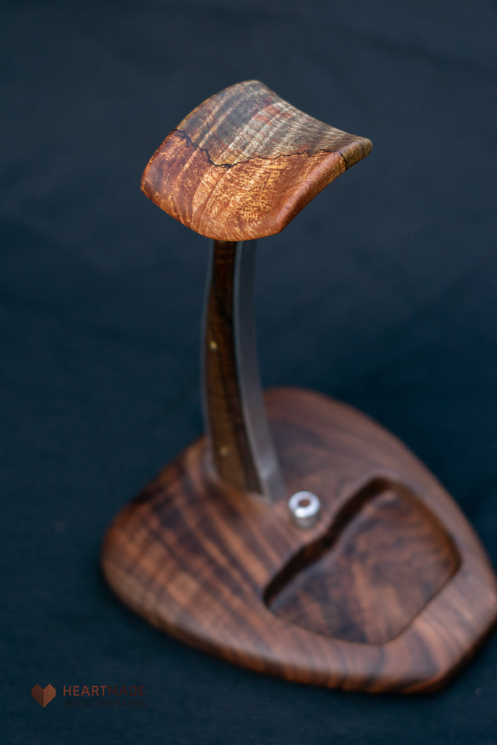 Walnut and Spalted Maple Headphone stand. Heartmade Woodworking, Austin, TX.