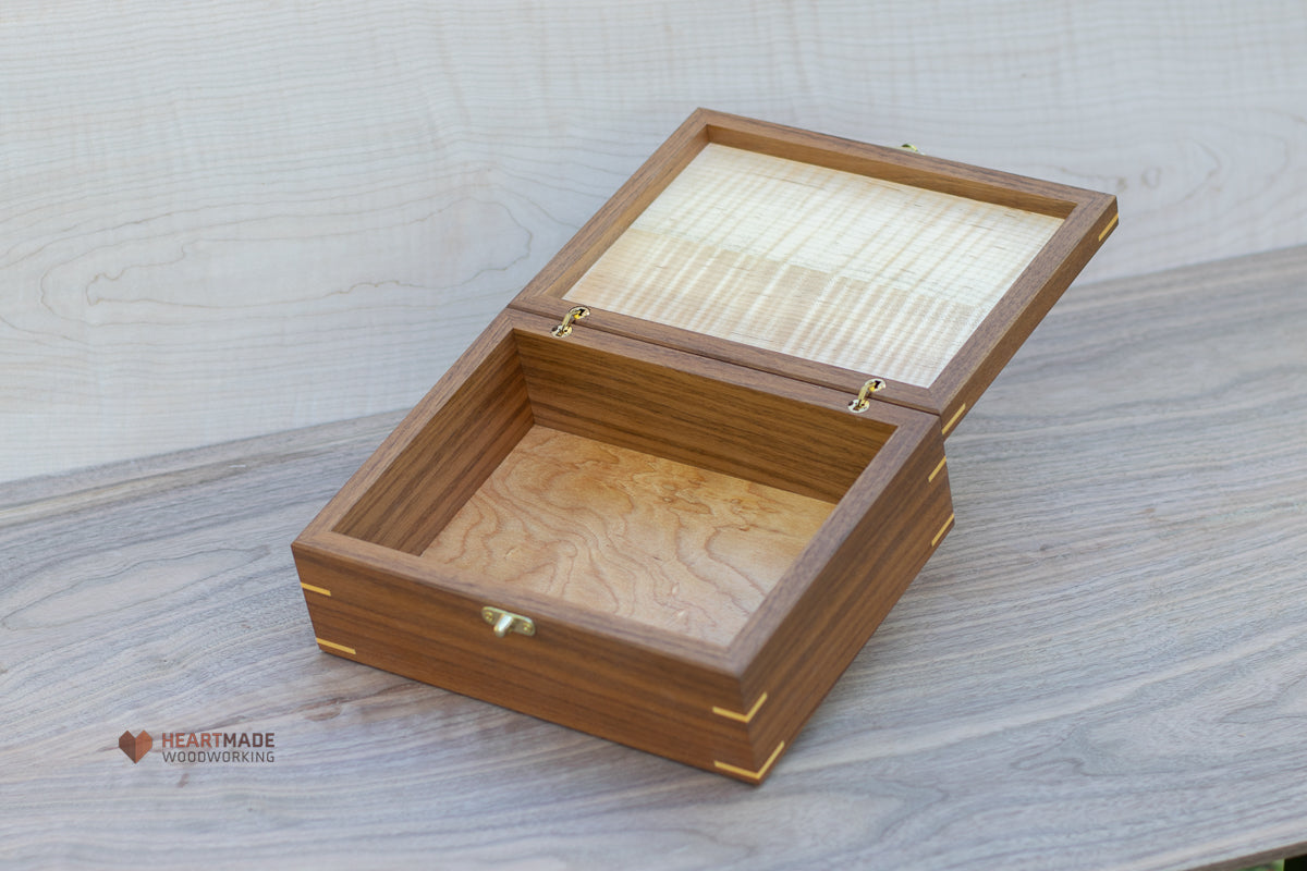 Walnut Box with Curly Maple Top - Stash Box, Memento Box, Wedding Gift Box, Handmade Box, Flamed Maple, Tiger Maple