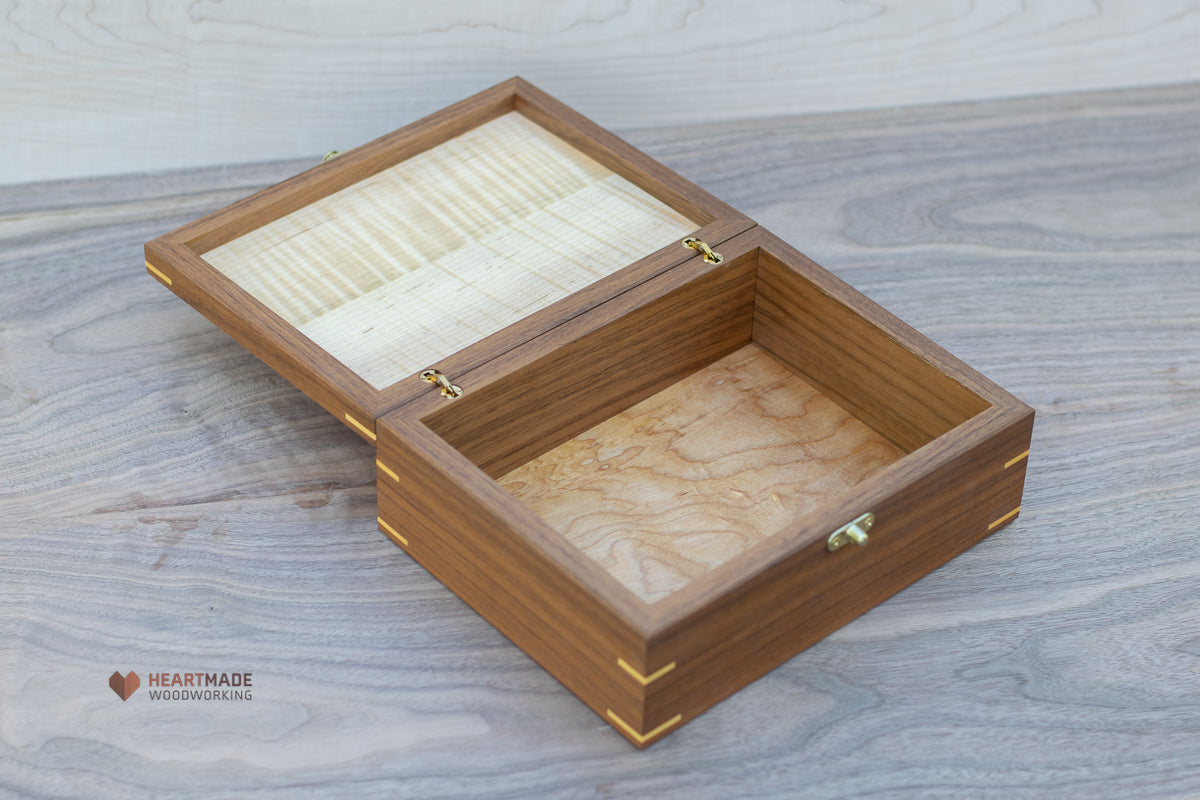 Walnut Box with Curly Maple Top - Stash Box, Memento Box, Wedding Gift Box, Handmade Box, Flamed Maple, Tiger Maple