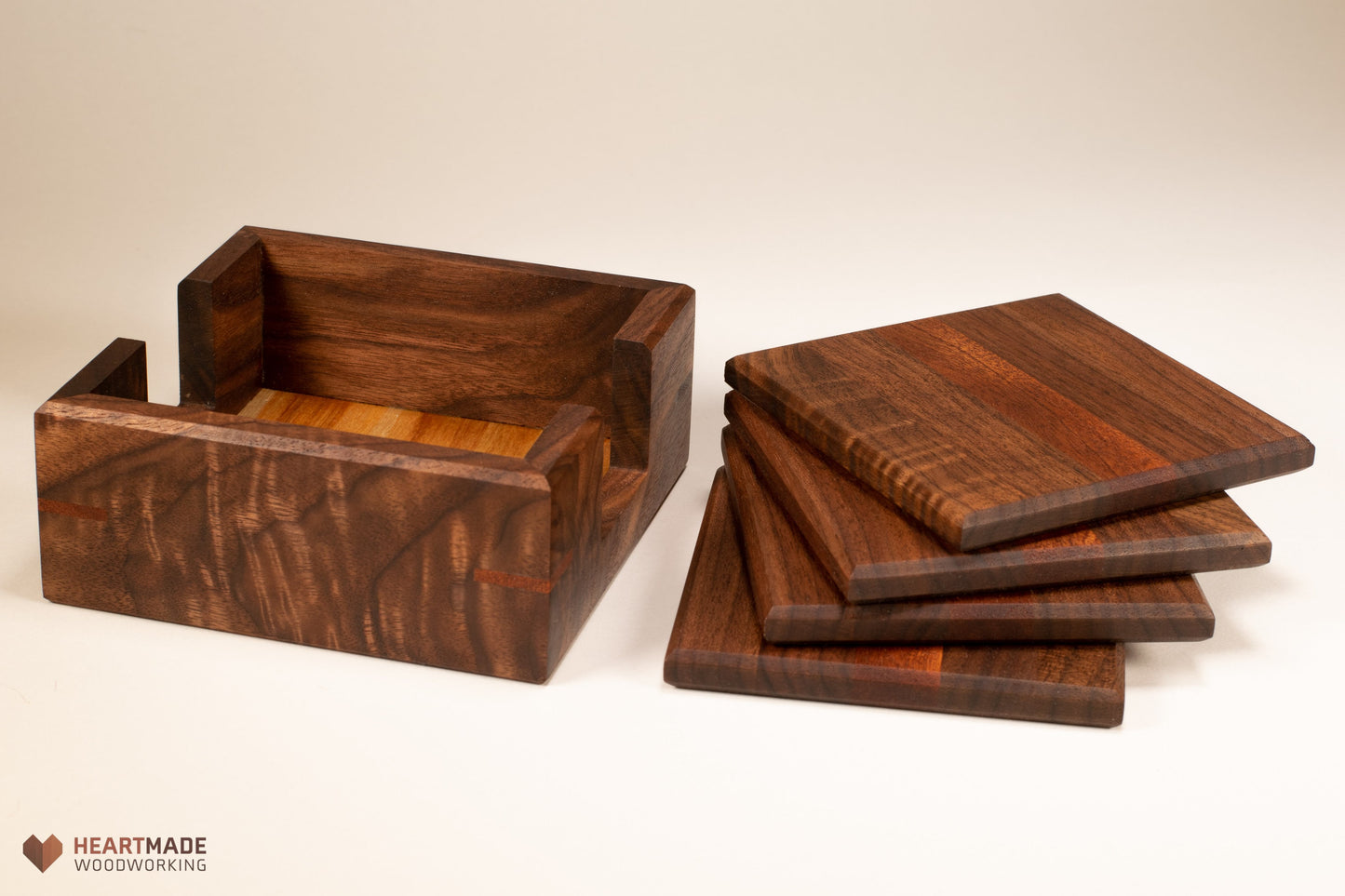 Large Wood Coasters With Holder - Walnut and Mahogany Wood