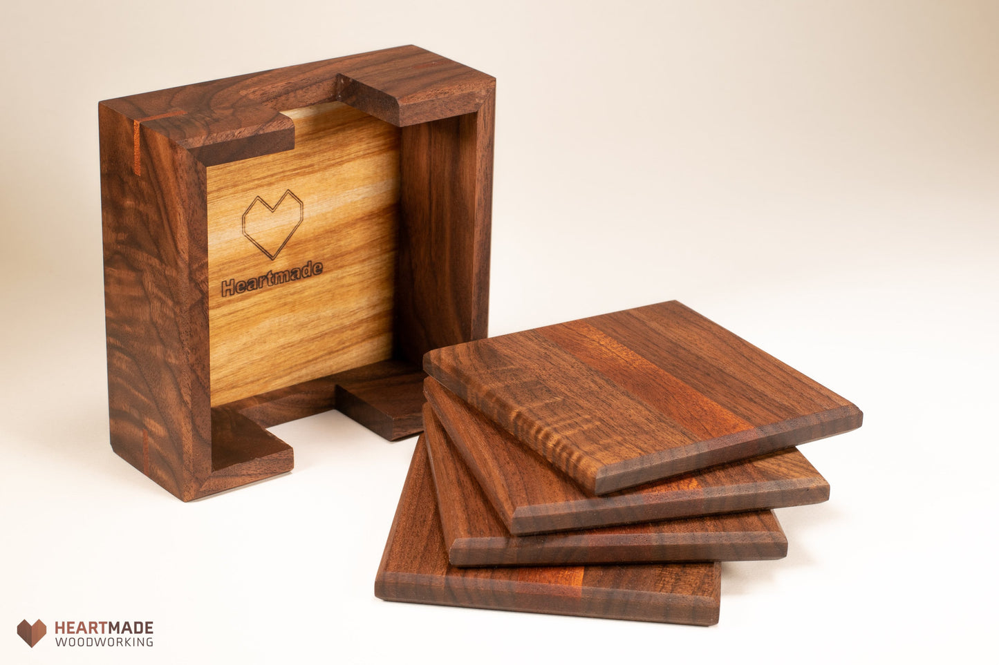 Large Wood Coasters With Holder - Walnut and Mahogany Wood