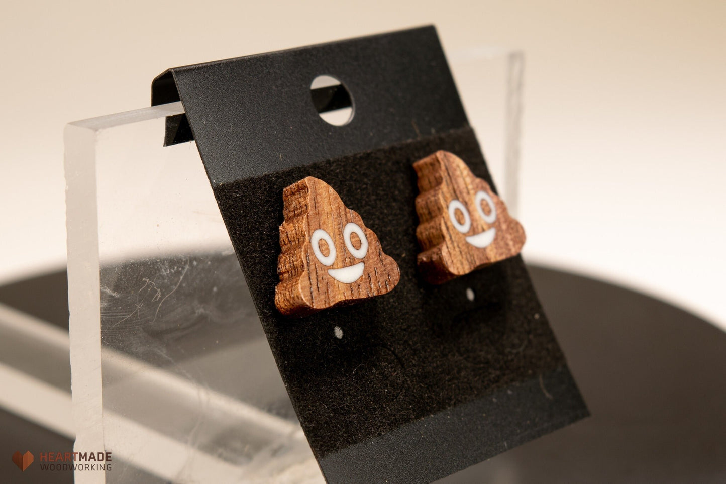 Poop emoji earrings - Walnut with White Epoxy Resin