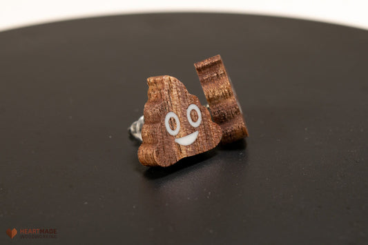 Poop emoji earrings - Walnut with White Epoxy Resin