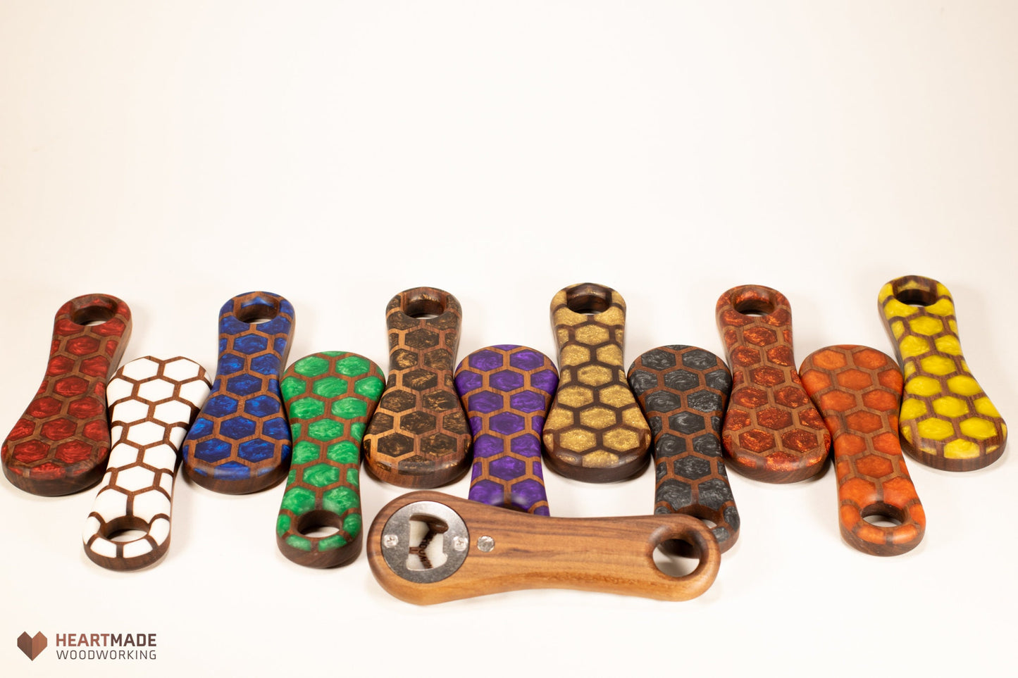 Bottle Opener - Honeycomb Epoxy Resin - Handheld,Walnut,Groomsmen Gifts,Ergonomic