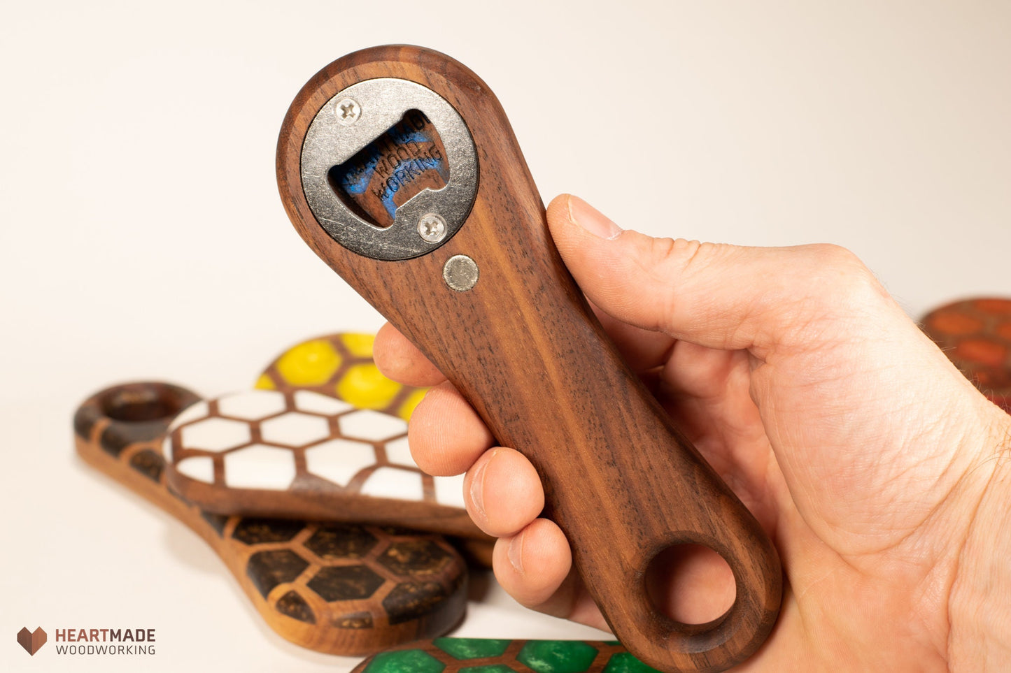 Bottle Opener - Honeycomb Epoxy Resin - Handheld,Walnut,Groomsmen Gifts,Ergonomic