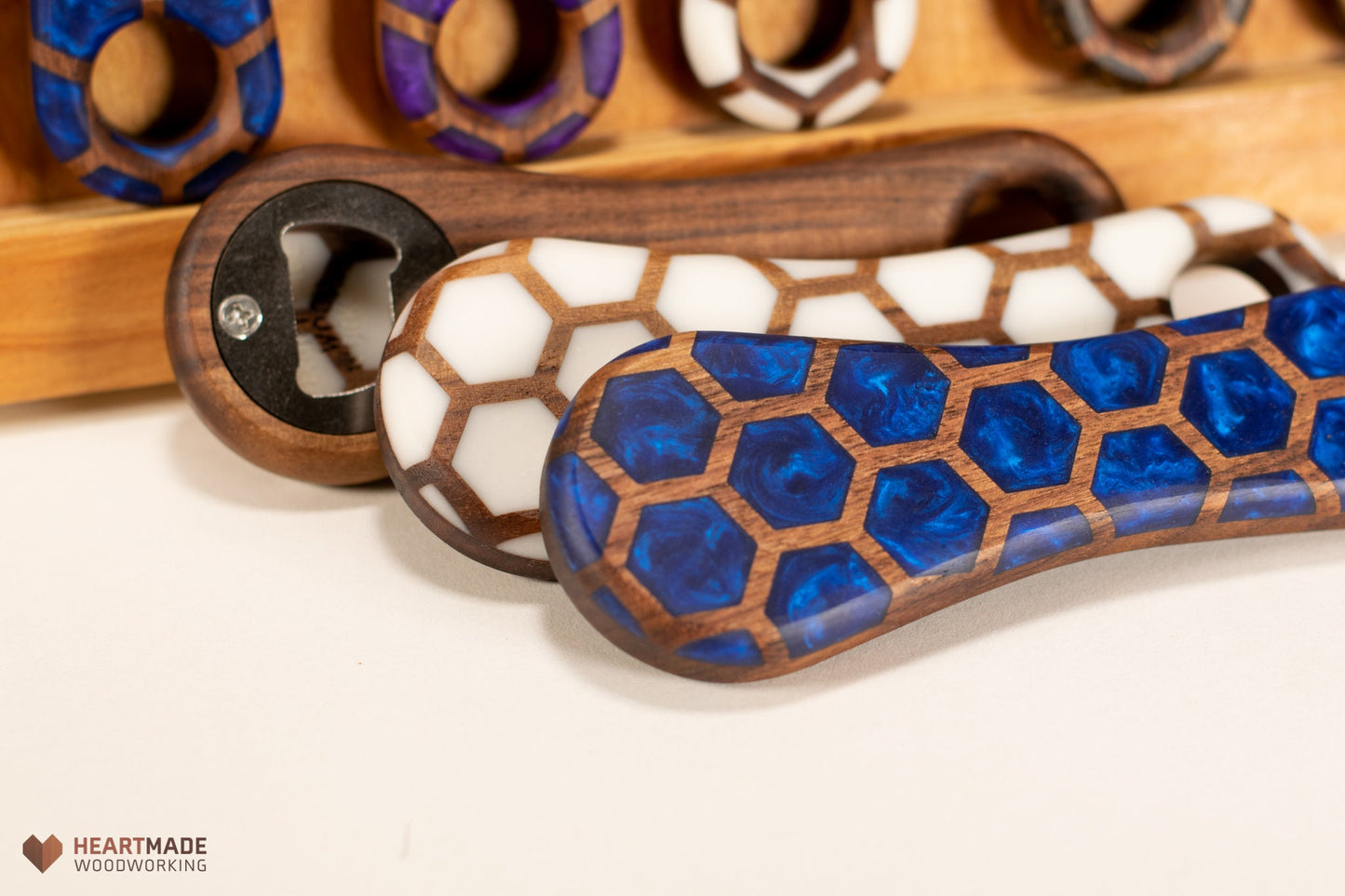 Bottle Opener - Honeycomb Epoxy Resin - Handheld,Walnut,Groomsmen Gifts,Ergonomic