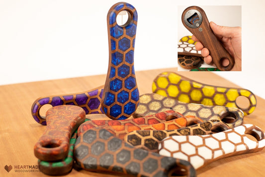 Bottle Opener - Honeycomb Epoxy Resin - Handheld,Walnut,Groomsmen Gifts,Ergonomic