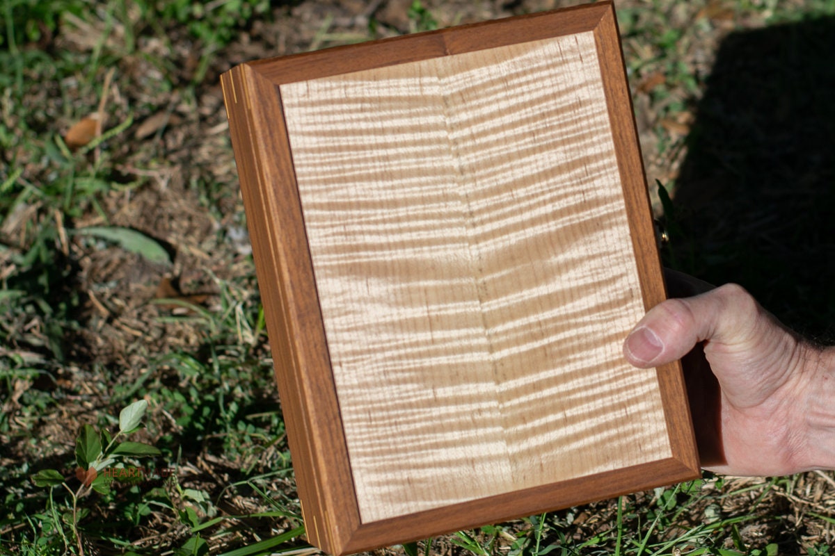 Walnut Box with Curly Maple Top - Stash Box, Memento Box, Wedding Gift Box, Handmade Box, Flamed Maple, Tiger Maple