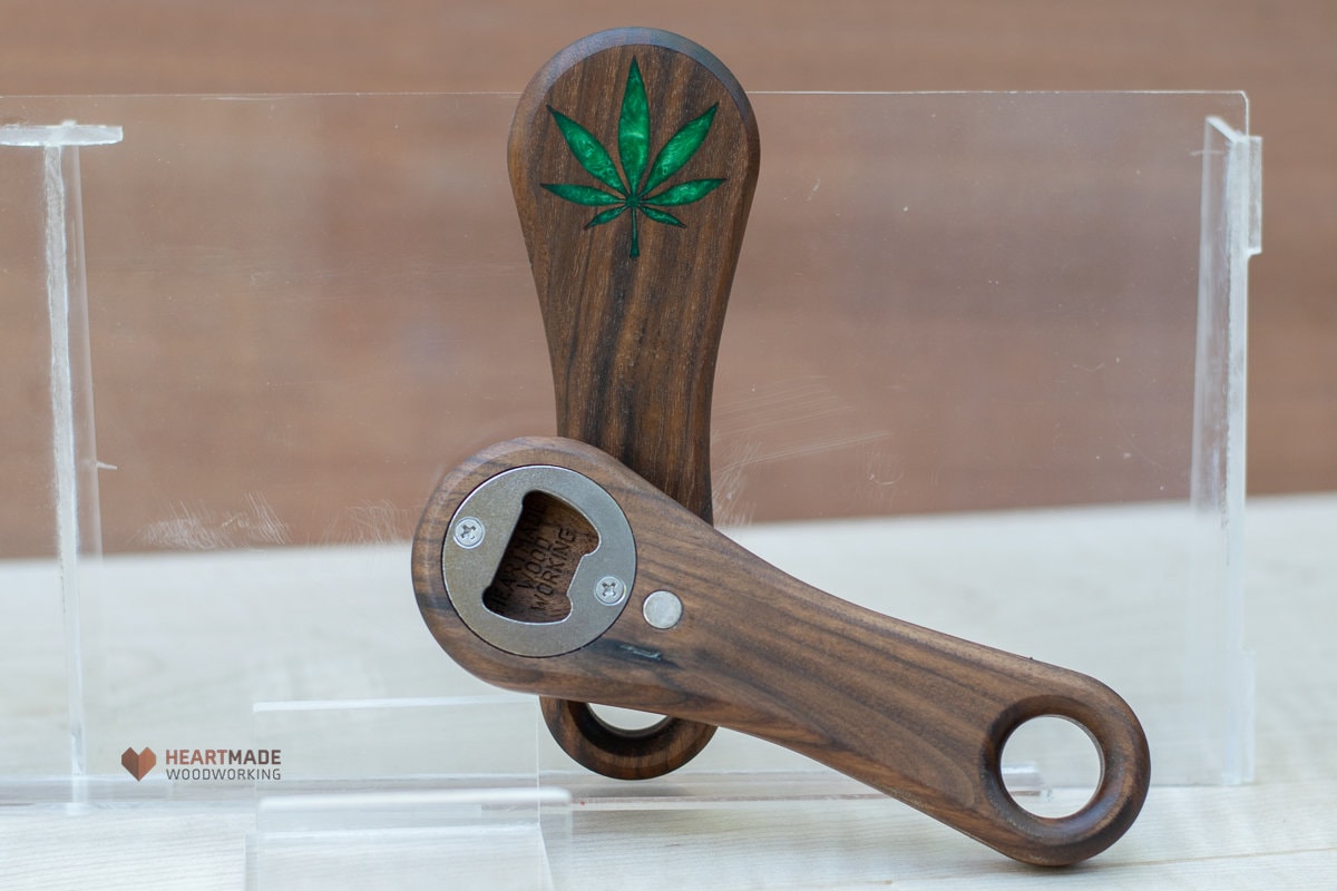 Bottle Opener with Cannabis Leaf Epoxy Inlay - Ergonomic, Groomsmen Gifts, 5th Anniversary Gift