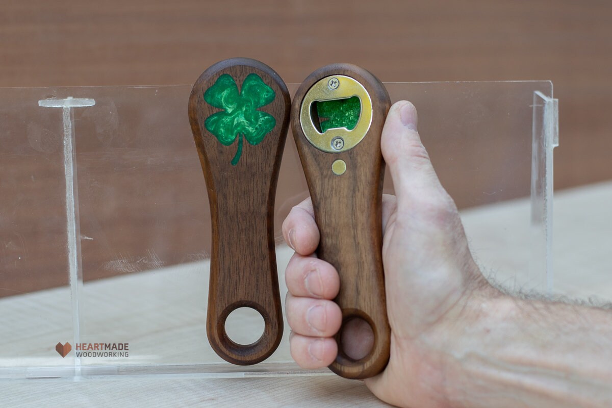 Bottle Opener with 4 Leaf Clover Epoxy Inlay - Ergonomic, Groomsmen Gifts, 5th Anniversary Gift