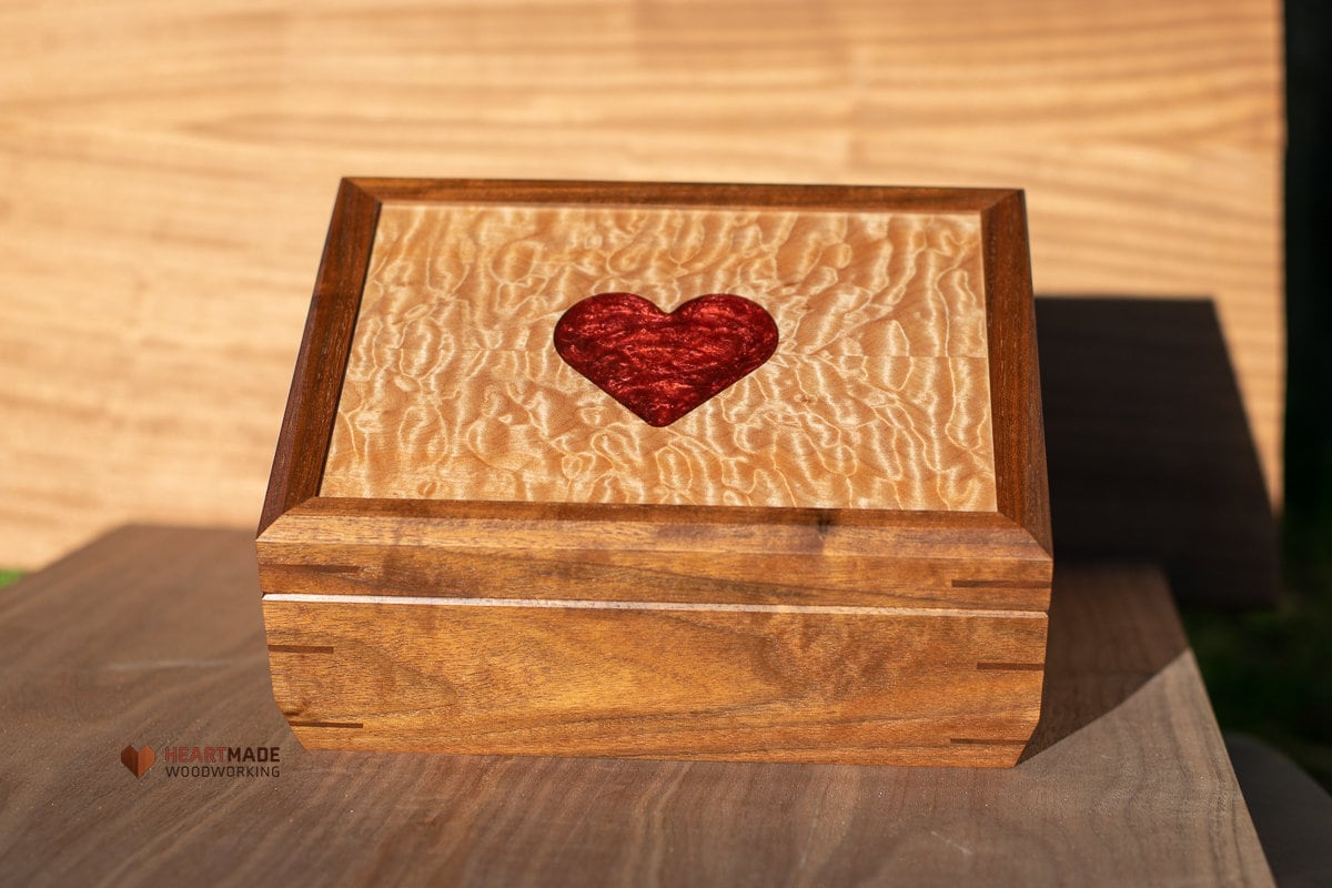 Walnut Jewelry Box with Bookmatched Quilted Maple Top