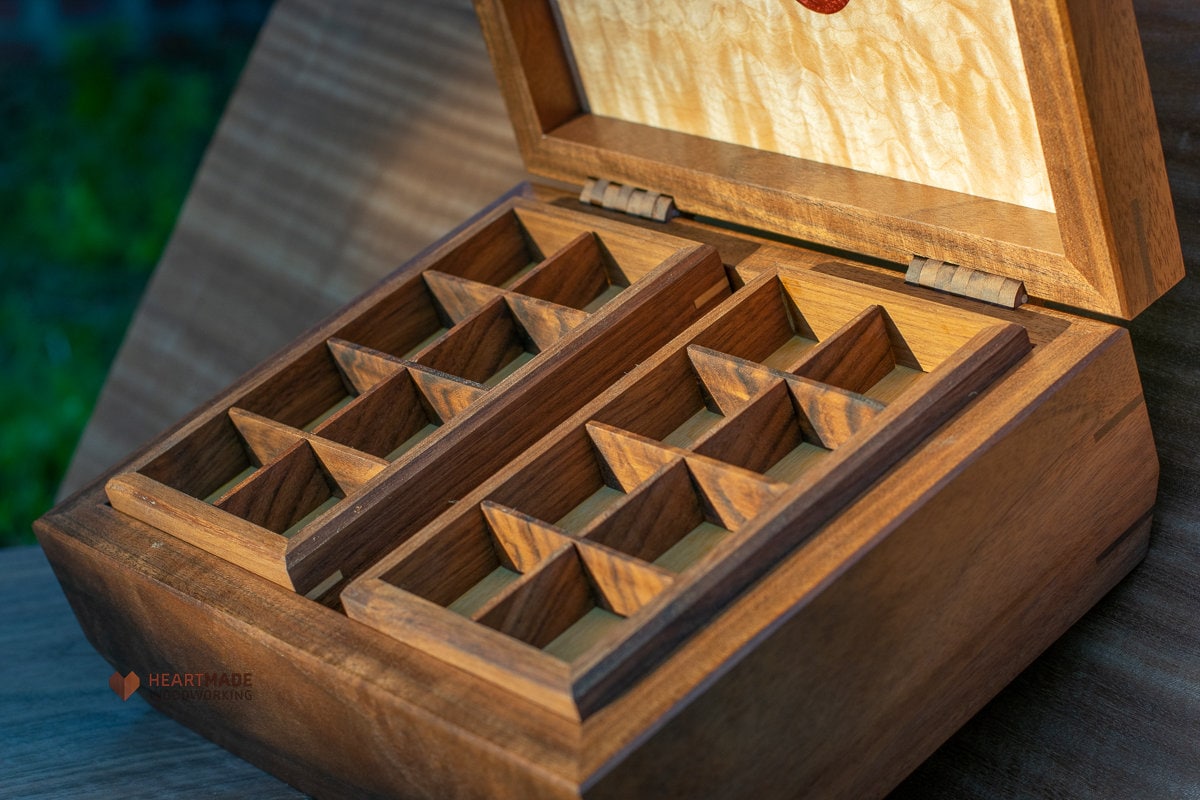 Walnut Jewelry Box with Bookmatched Quilted Maple Top