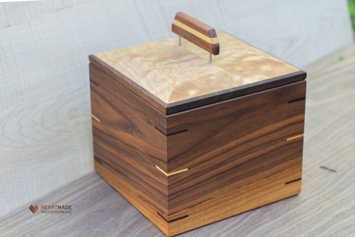 Walnut Box with Quilted Maple Top - Keepsake Box, Urn, Cookie Jar, Wedding Gift, Large Wood Box