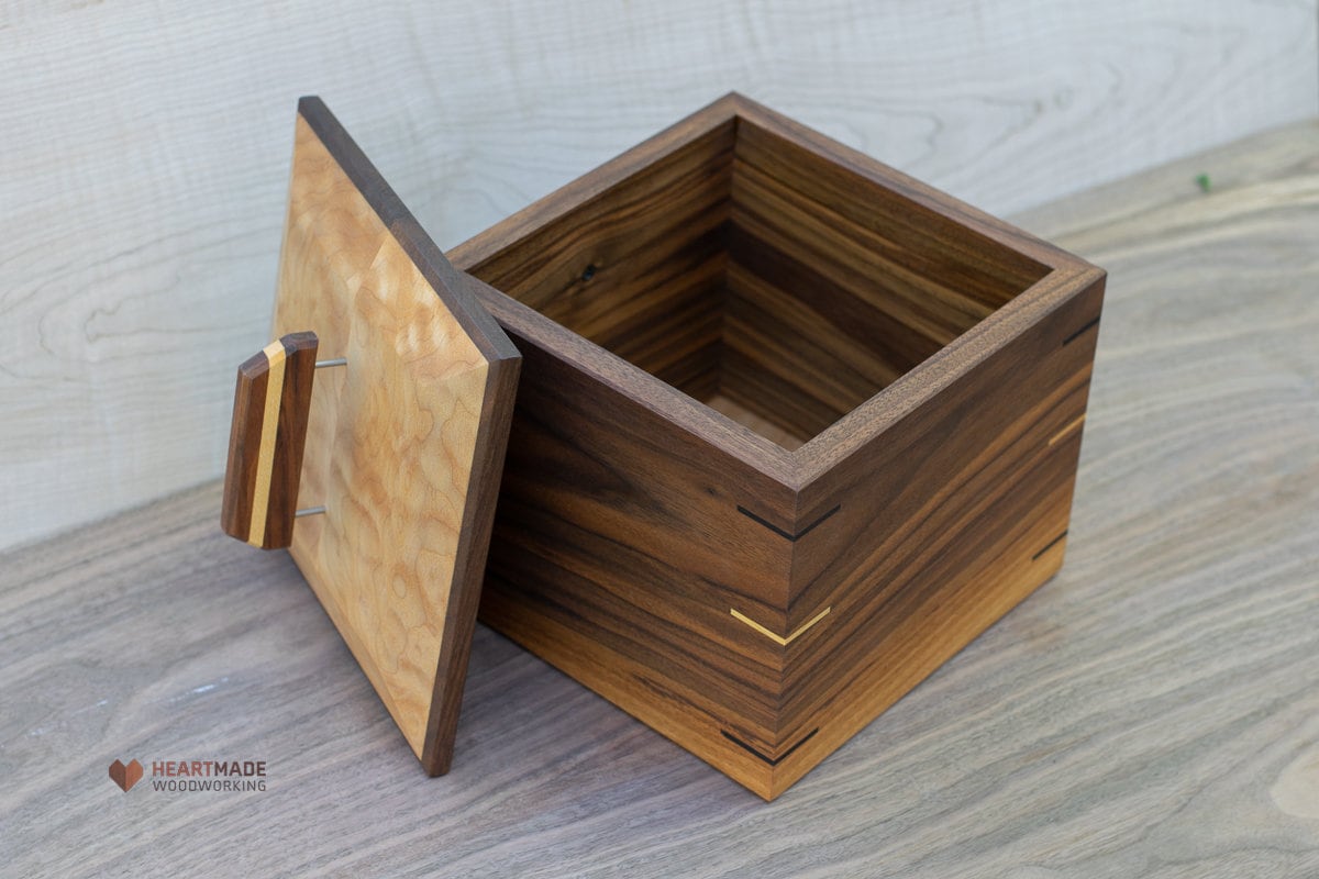 Walnut Box with Quilted Maple Top - Keepsake Box, Urn, Cookie Jar, Wedding Gift, Large Wood Box