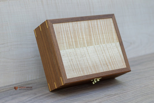 Walnut Box with Curly Maple Top - Stash Box, Memento Box, Wedding Gift Box, Handmade Box, Flamed Maple, Tiger Maple