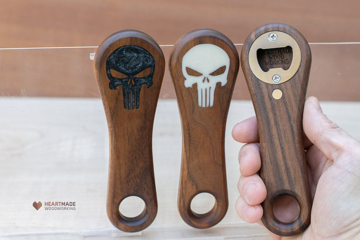 Bottle Opener with Skull Epoxy Inlay - Ergonomic, Groomsmen Gifts, 5th Anniversary Gift