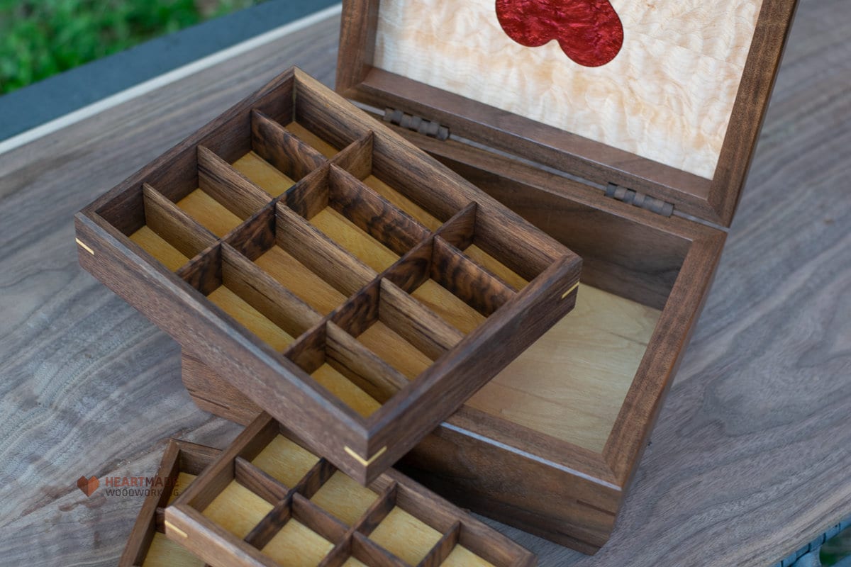 Walnut Jewelry Box with Bookmatched Quilted Maple Top