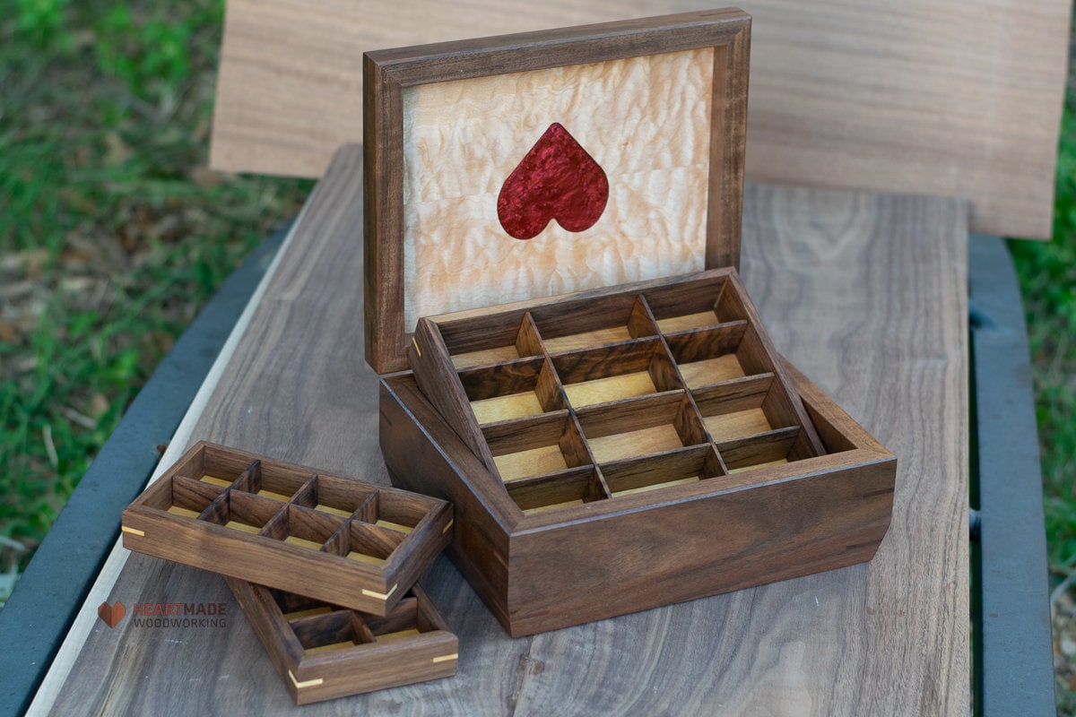 Walnut Jewelry Box with Bookmatched Quilted Maple Top